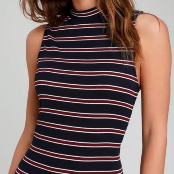 LULUS Franklin navy blue striped mock turtleneck knit midi dress size large - Picture 2 of 15
